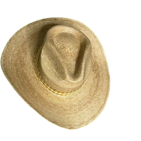 Sunshine Tienda Lidia Palm Hat Mustard Yellow Gingham Band Size M/L - Picture 2 of 12